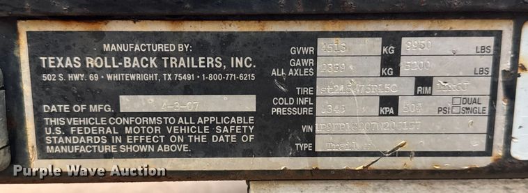 image for item NA9790 2007 Texas Roll-Back Trailers tilt deck utility trailer