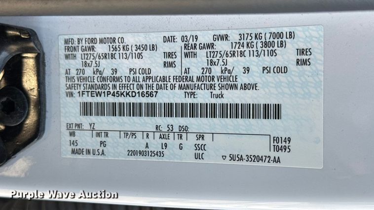 image for item NA9827 2019 Ford F150 XL Police Responder Crew Cab pickup truck