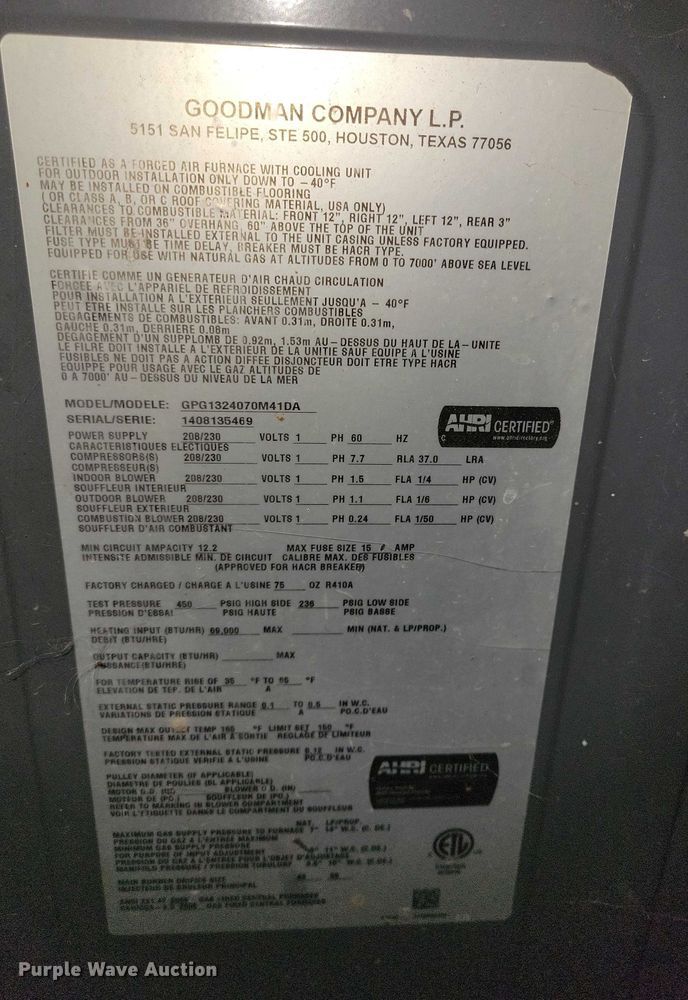 image for item NO9755 Goodman GPG1324070M41DA furnace