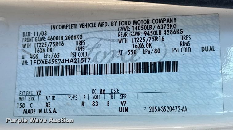 image for item DJ7875 2004 Ford E450 party bus