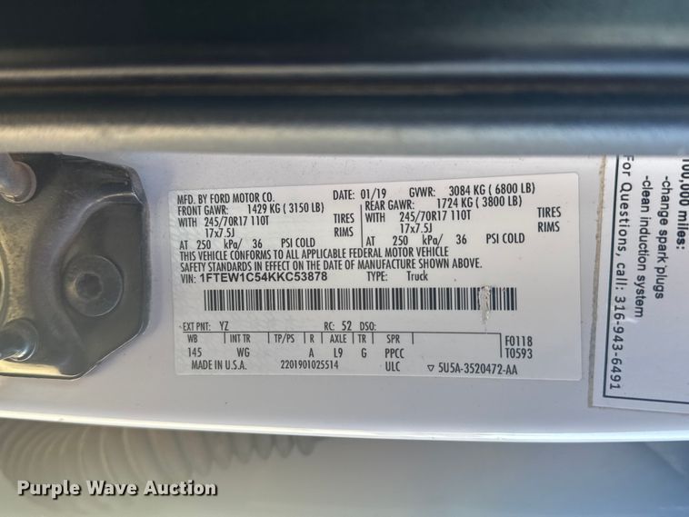 image for item DJ7984 2019 Ford F150 SuperCrew pickup truck