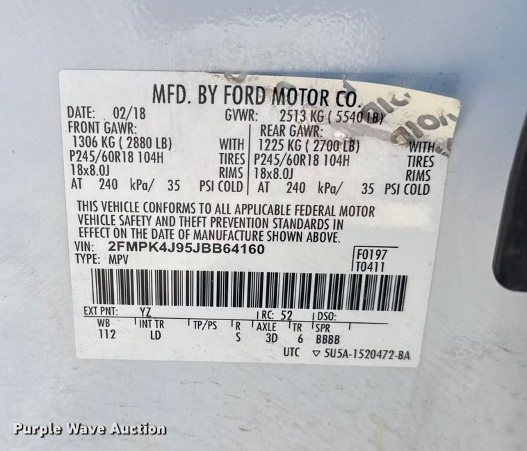 image for item DJ7985 2018 Ford Edge SUV