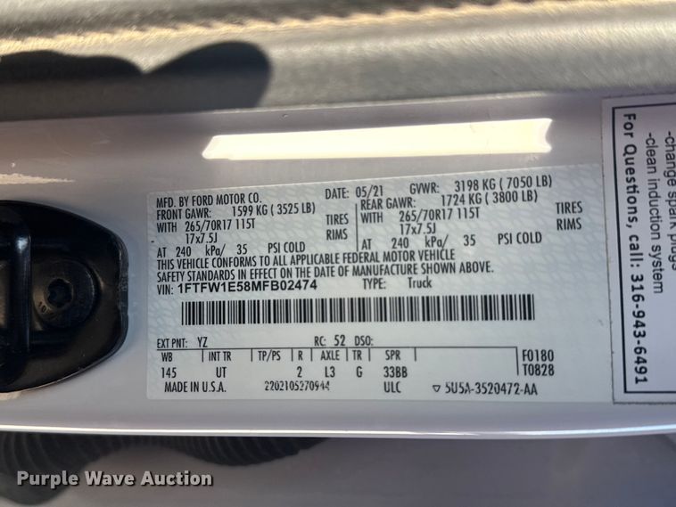 image for item DJ7989 2021 Ford F-150 SuperCrew pickup truck