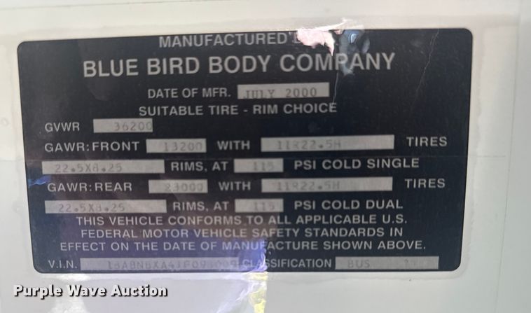 image for item DJ7992 2001 Blue Bird All American school bus