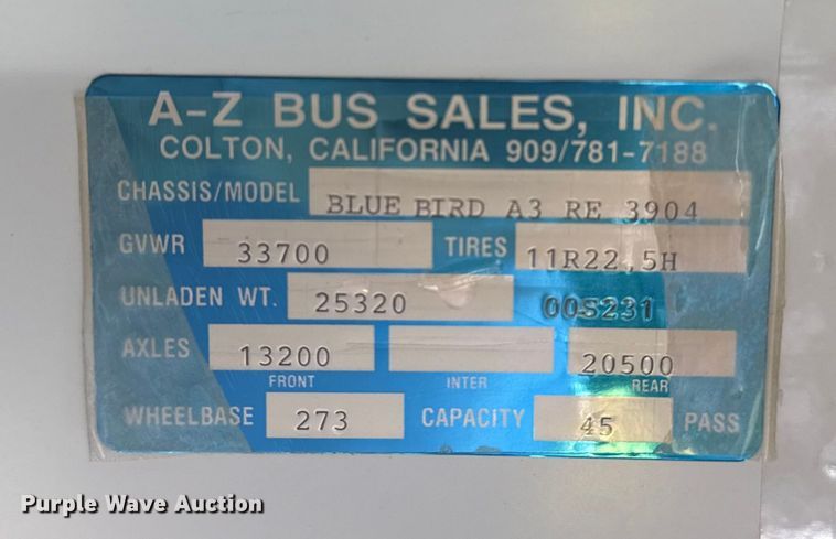 image for item DJ7992 2001 Blue Bird All American school bus