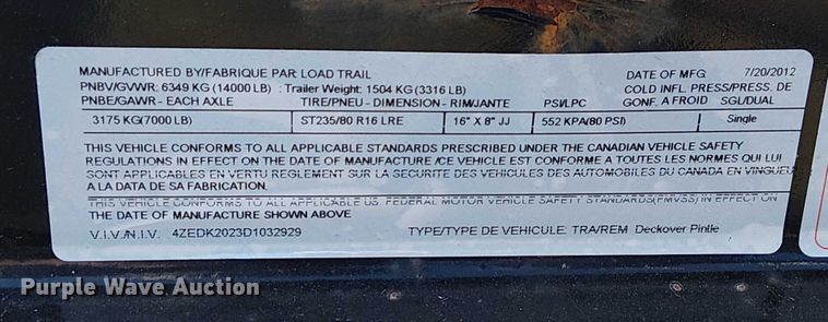 image for item DU3748 2013 Load Trail flatbed trailer