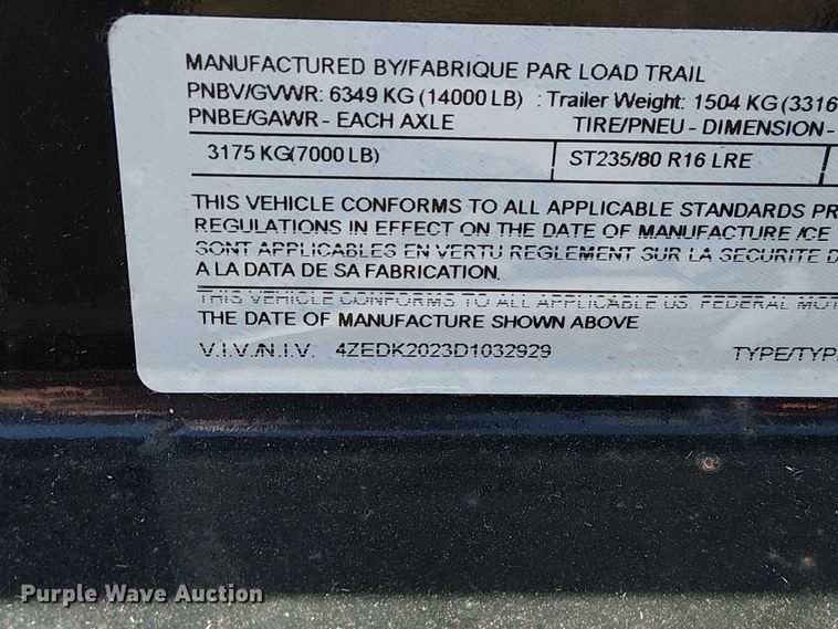 image for item DU3748 2013 Load Trail flatbed trailer