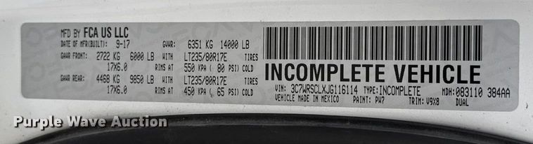 image for item DW6648 2018 RAM 3500HD Crew Cab flatbed pickup truck