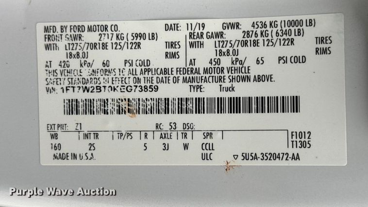 image for item DW6651 2019 Ford F250 Crew Cab pickup truck