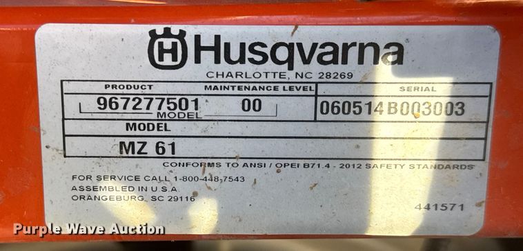 image for item DW6750 2006 Husqvarna MZ 61 ZTR lawn mower