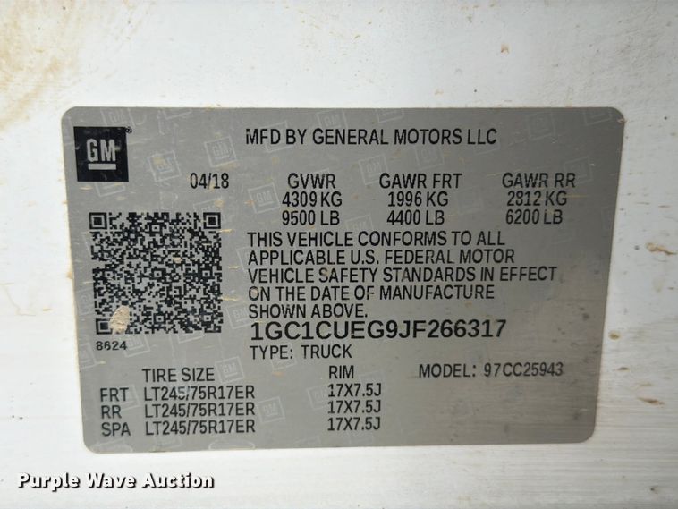 image for item DX5859 2018 Chevrolet Silverado 2500HD Crew Cab pickup truck