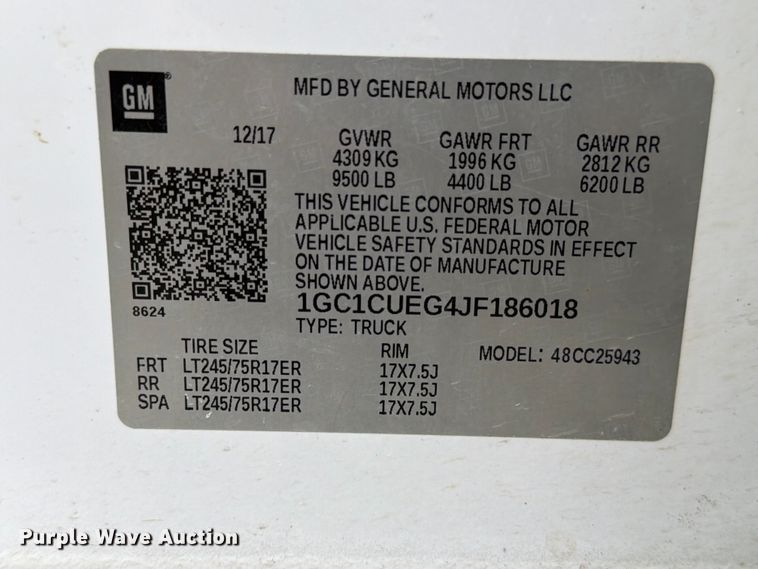 image for item DX5860 2018 Chevrolet Silverado 2500HD Crew Cab pickup truck