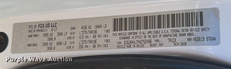 image for item DX5874 2017 RAM 2500 Crew Cab pickup truck