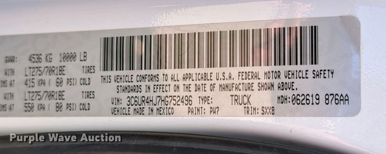 image for item DX5874 2017 RAM 2500 Crew Cab pickup truck