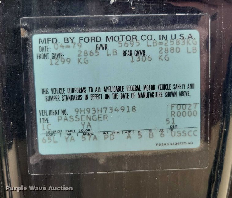 image for item DX6593 1979 Mercury Cougar 