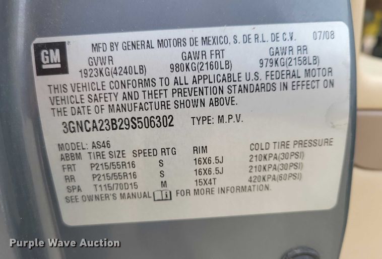 image for item DX6598 2009 Chevrolet  HHR 
