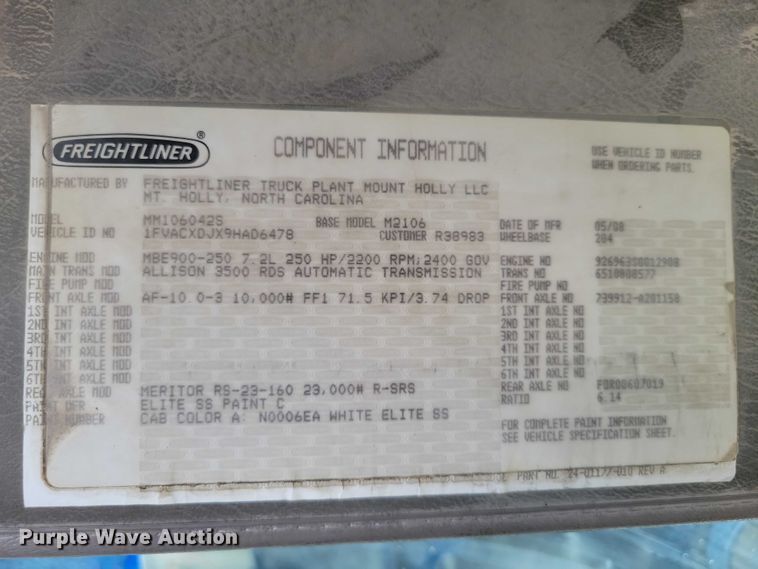 image for item DX6604 2009 Freightliner  Business Class M2 refuse truck