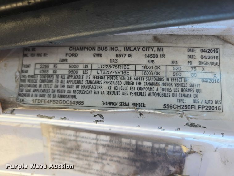 image for item DY1427 2016 Ford E450 shuttle bus