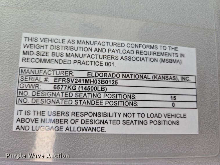 image for item DY1428 2017 Ford  Eldorado National shuttle bus
