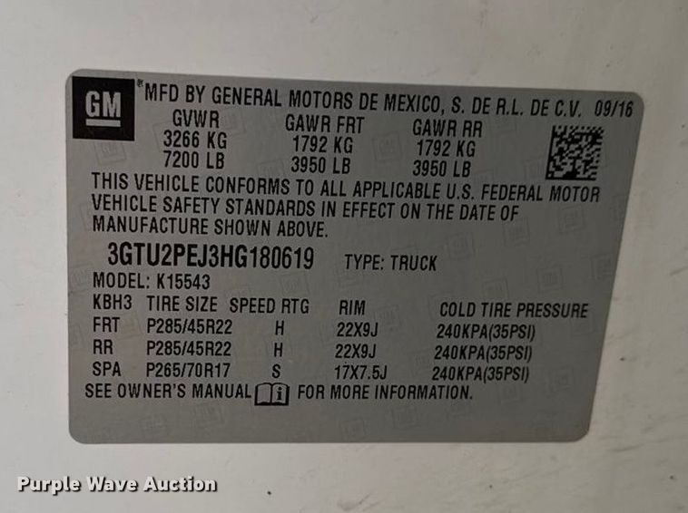image for item DY8354 2017 GMC Sierra 1500 Crew Cab pickup truck