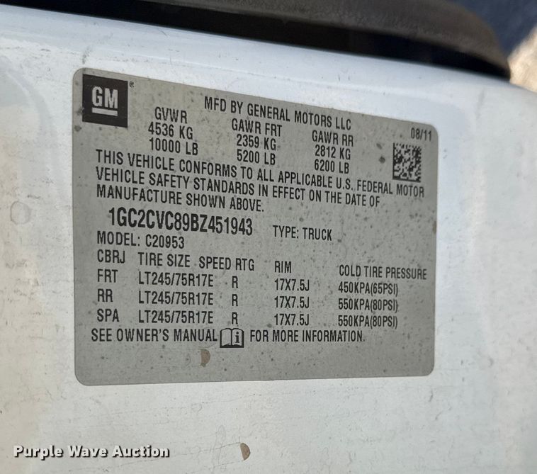 image for item DY8372 2011 Chevrolet Silverado 2500HD Ext. Cab pickup truck