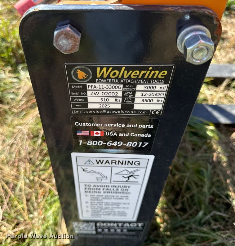 image for item DY8388 2025 Wolverine PFA-11-3300G skid steer forks