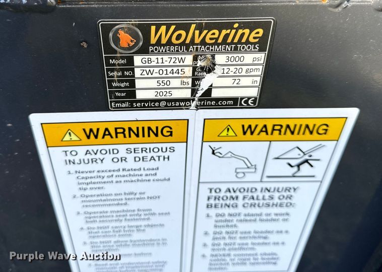image for item DY8396 2025 Wolverine GB-11-72W skid steer grapple bucket
