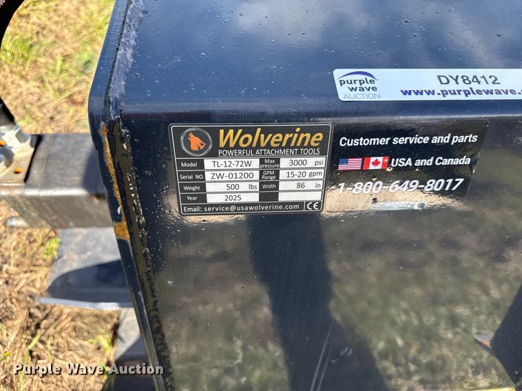 image for item DY8412 2025 Wolverine TL-12-72W skid steer tiller