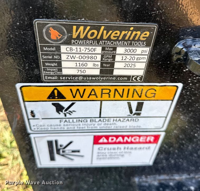image for item DY8414 2025 Wolverine CB-11-750F skid steer breaker