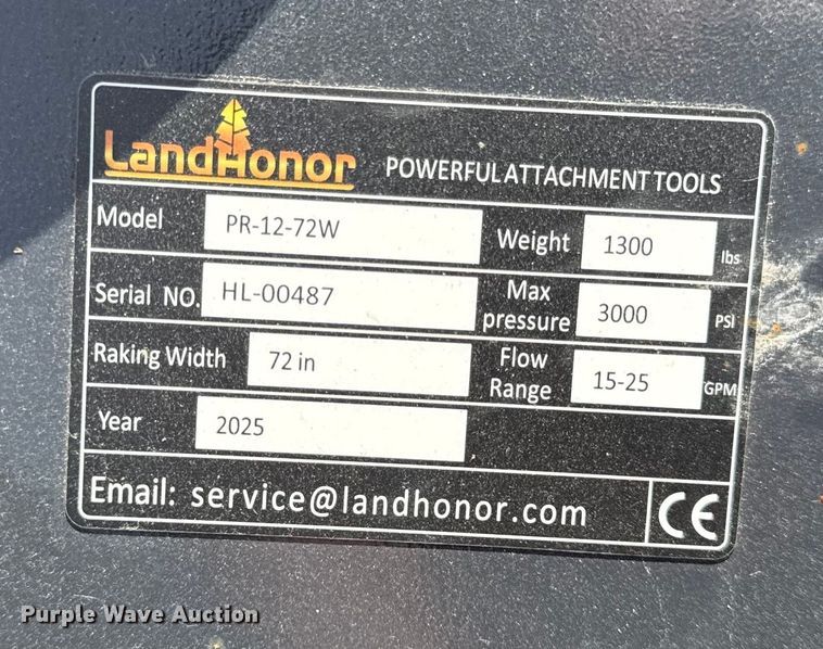 image for item DY8420 2025 LandHonor PR-12-72W skid steer power rake