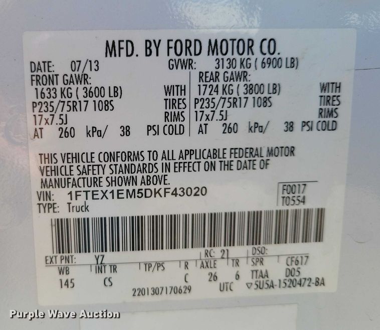 image for item EA2730 2013 Ford F150 SuperCab pickup truck