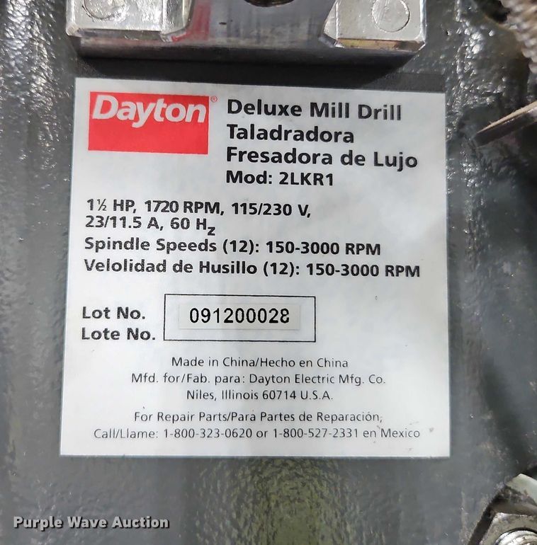 image for item EB8434 Dayton 2LKR1 milling machine