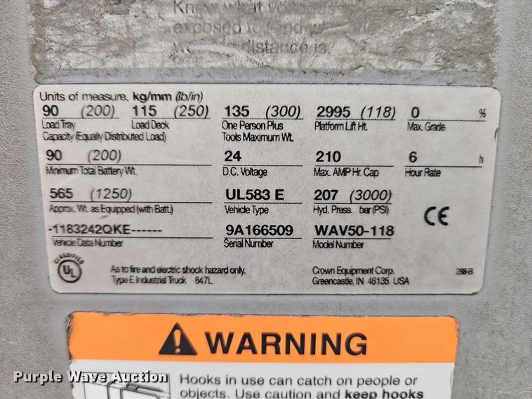 image for item EB8435 (3) Crown WAV50-118 vertical lifts