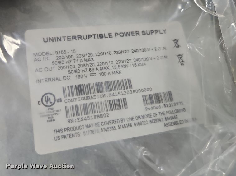 image for item EB8437 (6) Eaton 9155-15 uninterruptable power supply 