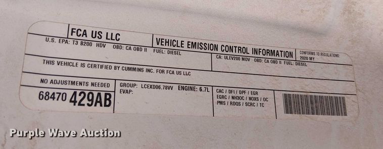 image for item EC1248 2020 RAM 2500 Crew Cab pickup truck