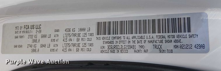 image for item EC1248 2020 RAM 2500 Crew Cab pickup truck