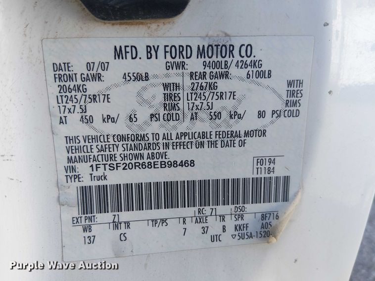 image for item EC1288 2008 Ford F250 Super Duty utility bed pickup truck