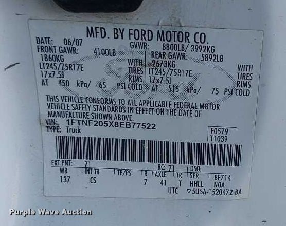 image for item EC1293 2008 Ford F250 Super Duty utility bed pickup truck