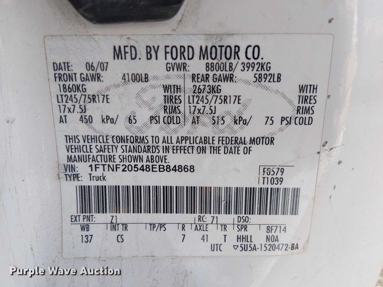 image for item EC1295 2008 Ford F250 Super Duty utility bed pickup truck