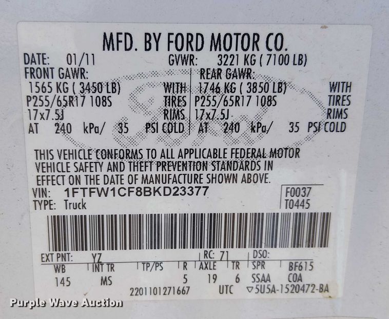 image for item EC1302 2011 Ford F150 SuperCrew pickup truck