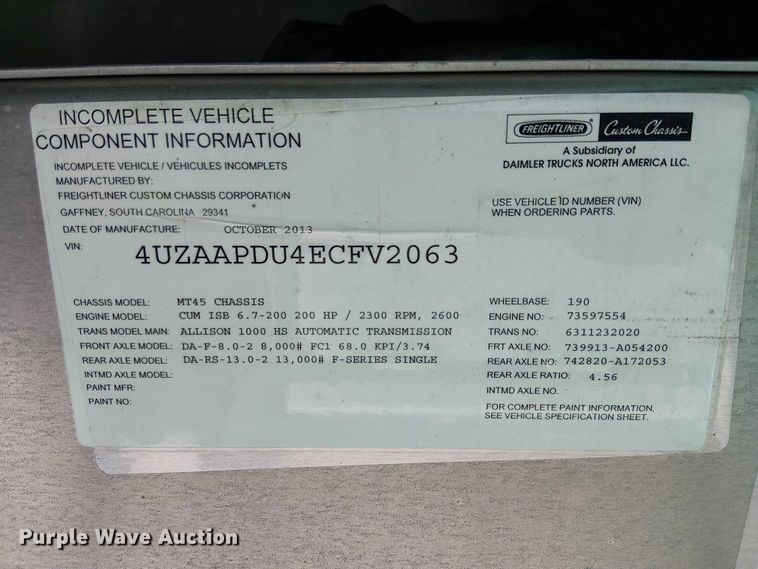 image for item EC1310 2014 Freightliner MT45 delivery truck