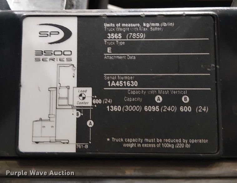 image for item EC1316 2016 Crown SP3520-30 order picker