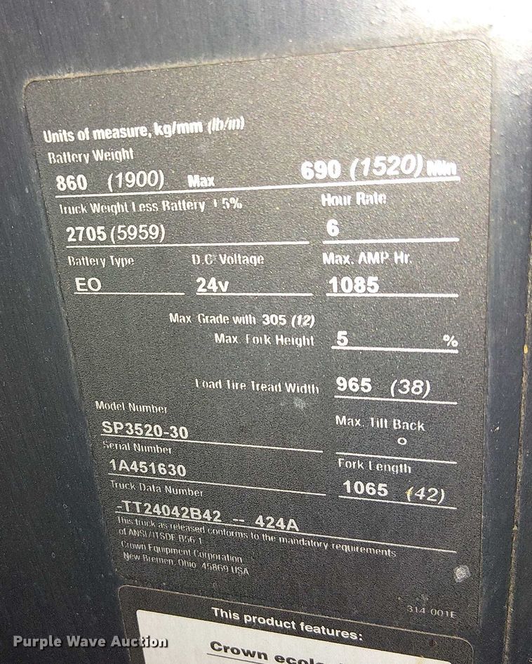 image for item EC1316 2016 Crown SP3520-30 order picker