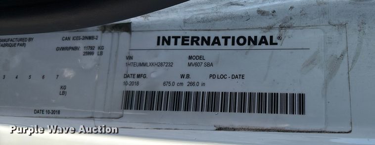 image for item EC3893 2019 International MV607 box truck