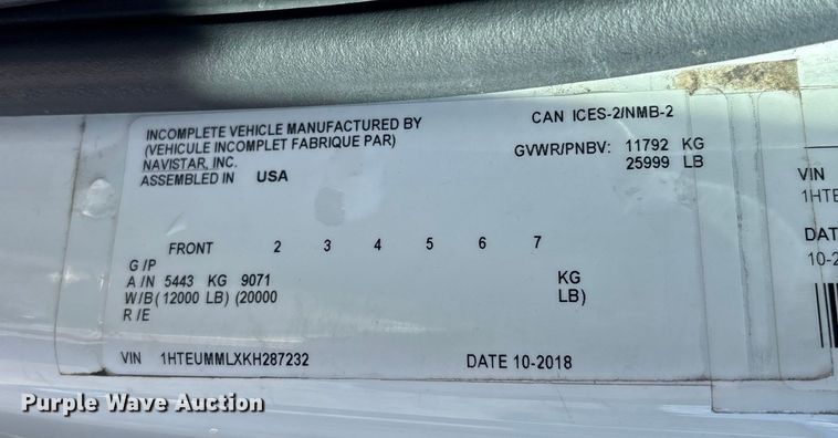 image for item EC3893 2019 International MV607 box truck