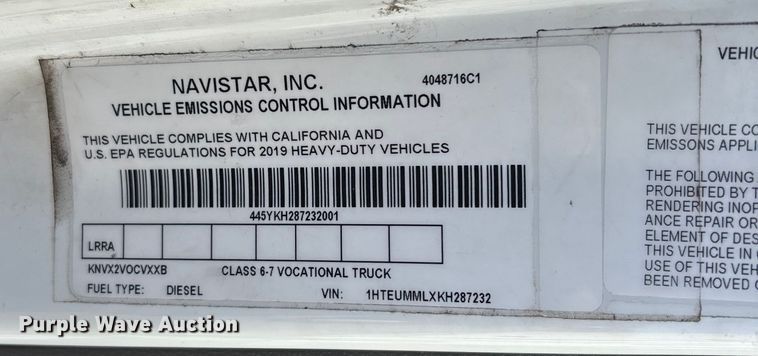 image for item EC3893 2019 International MV607 box truck