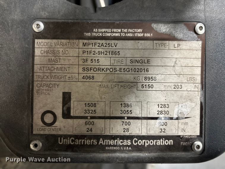 image for item EC3896 2017 UniCarriers PF50 forklift