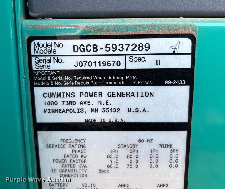 image for item EC8128 2004 Cummins Power Generation DGCB-5937289 generator