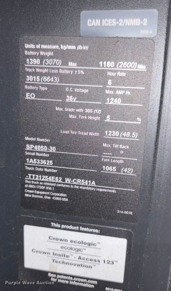 image for item EC8137 2018 Crown SP4050-30 order picker