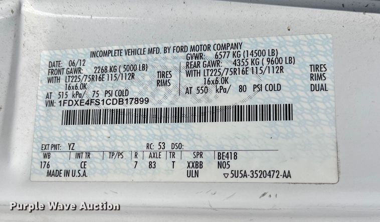 image for item ED2306 2012 Ford E450 box truck